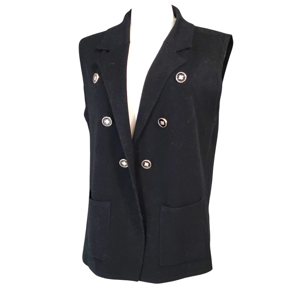 Sioni Black Double‎ Breasted Sleeveless Vest Blazer Button Accent Size M